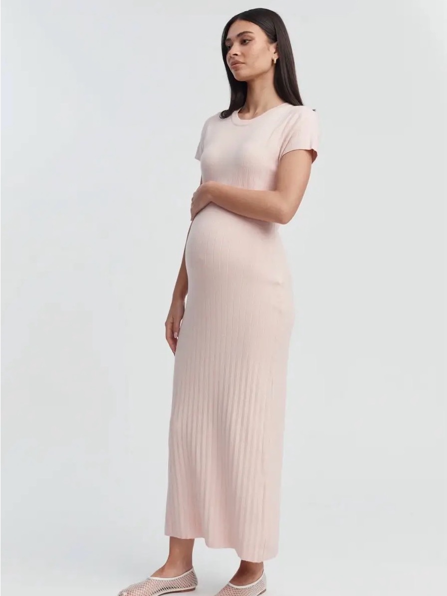 Everyday Ribbed Maxi Maternity Dress Blush Pink